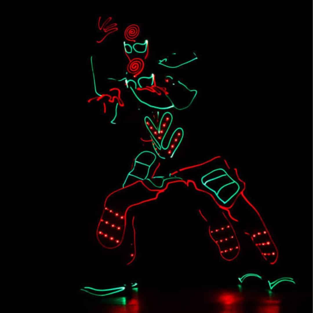 Solo LED dancer in a glowing suit in Singapore