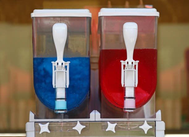 Two bowl slush machine with blue and red slushie